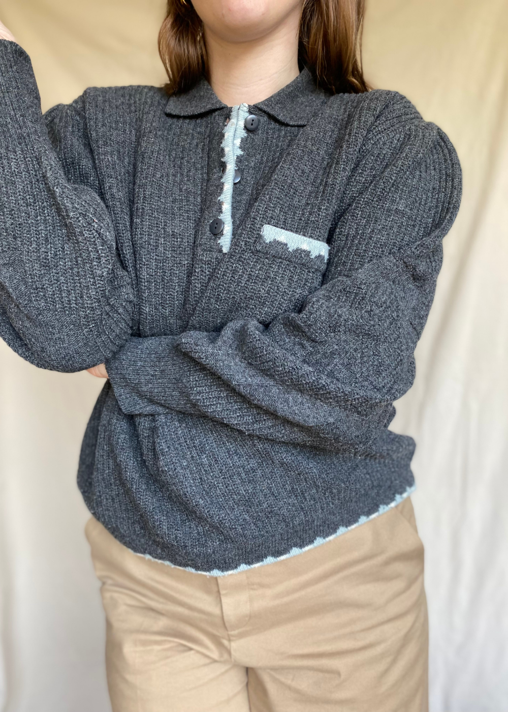 Grijze polo sweater - maat L/XL