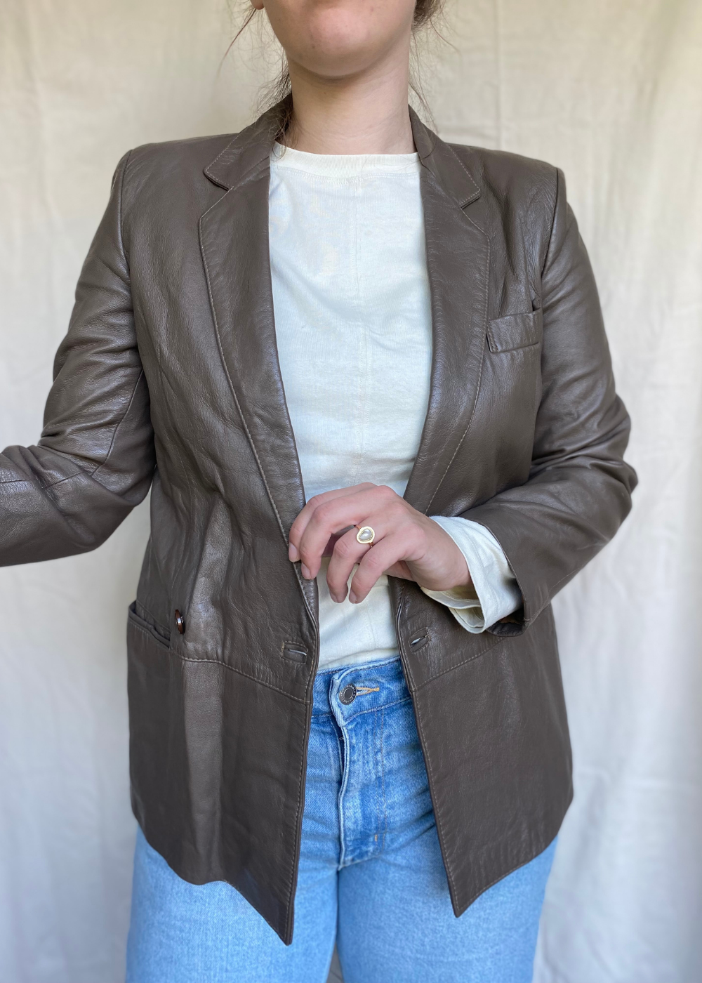 Taupe leren jas - maat S/M