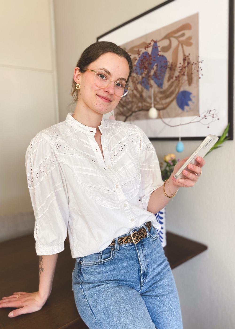 Witte dames katoenen blouse met embroidery - maat S/M
