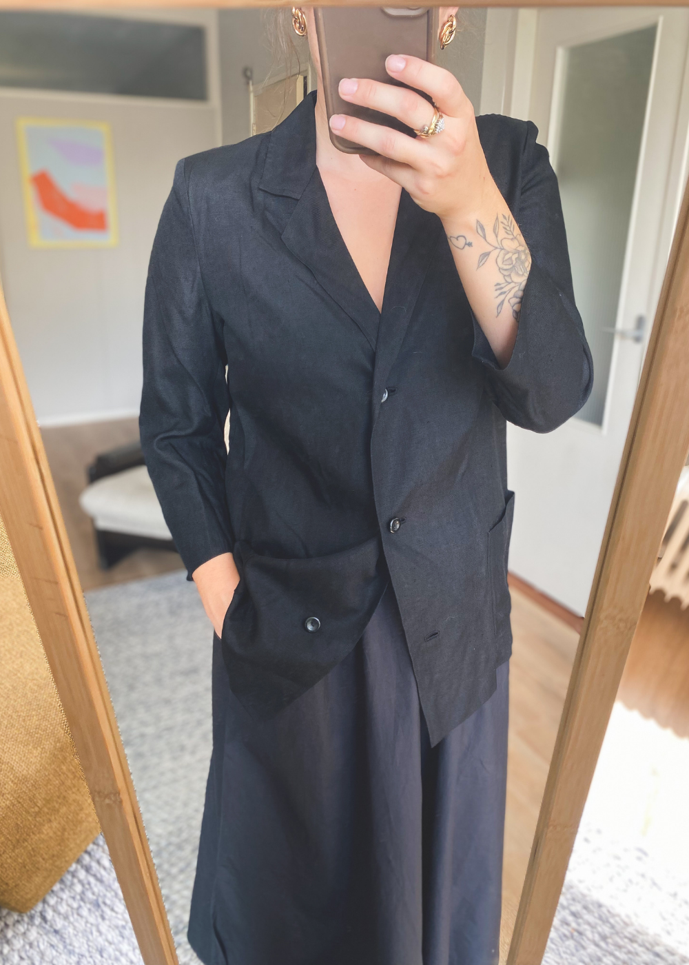 Zwart katoen-linnen blazer - maat S/M