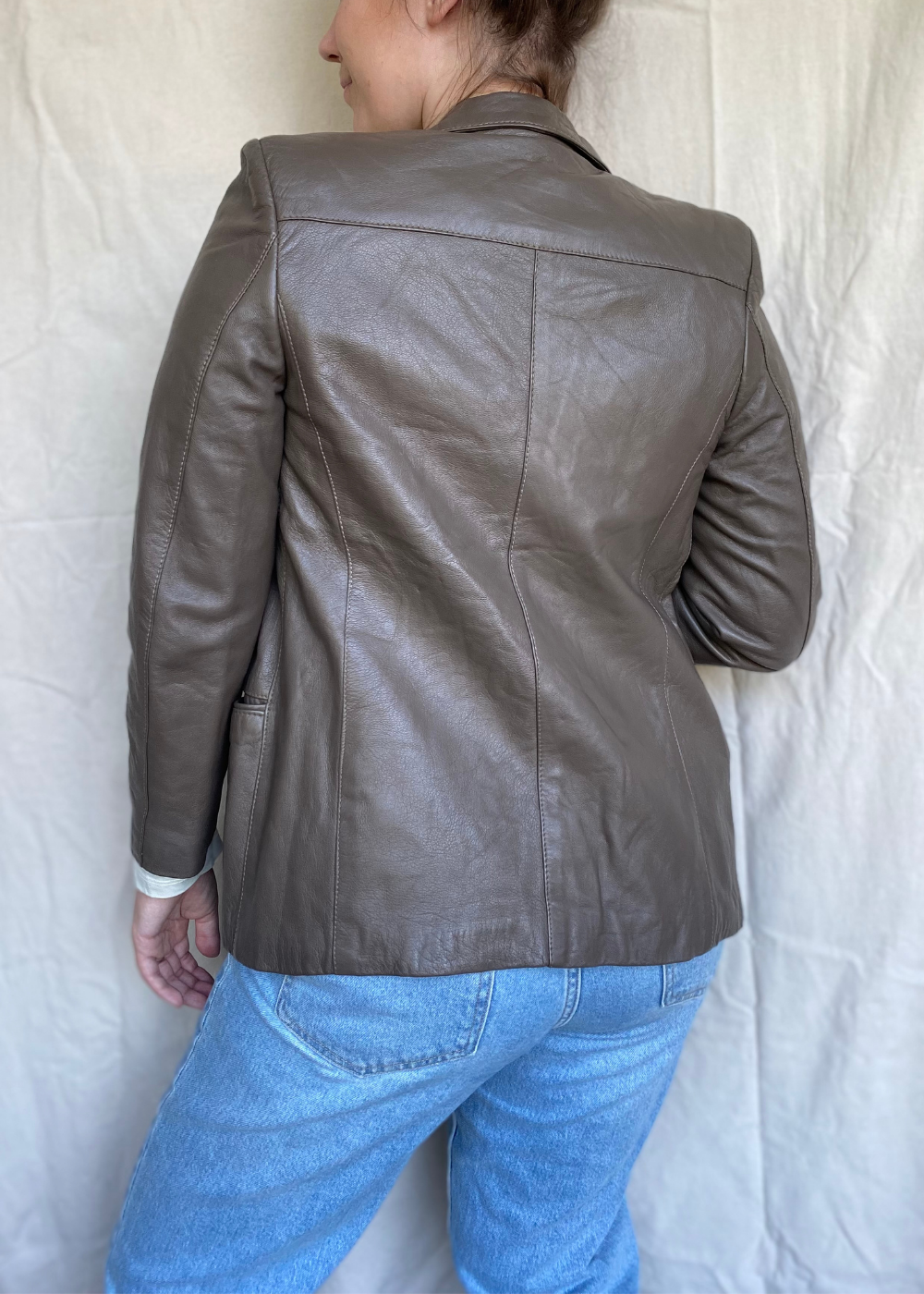 Taupe leren jas - maat S/M