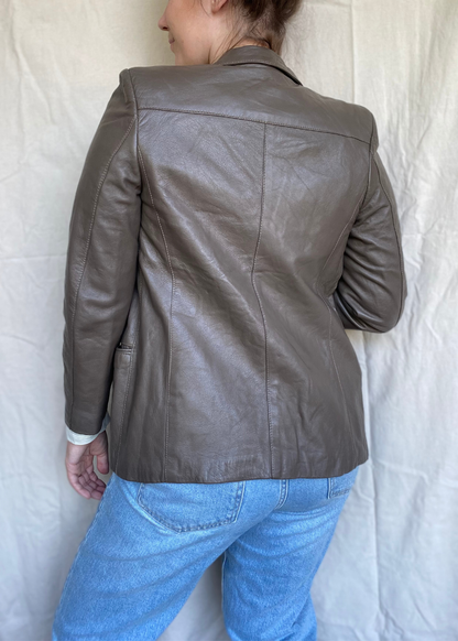 Taupe leren jas - maat S/M