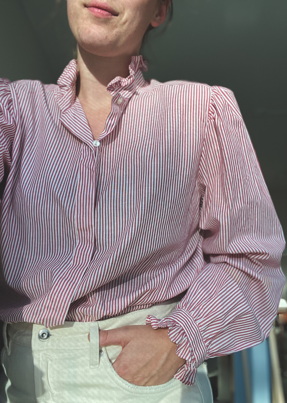 Gestreepte blouse met ruffels - maat S/M