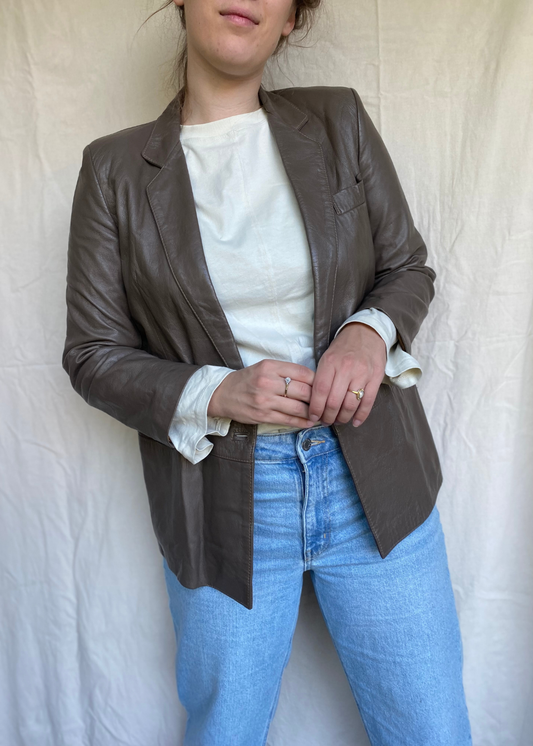 Taupe leren jas - maat S/M