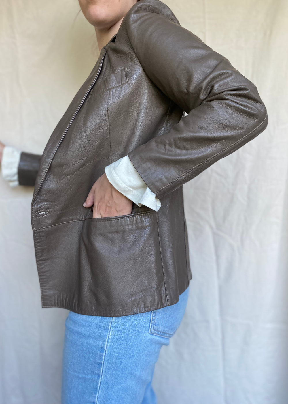 Taupe leren jas - maat S/M