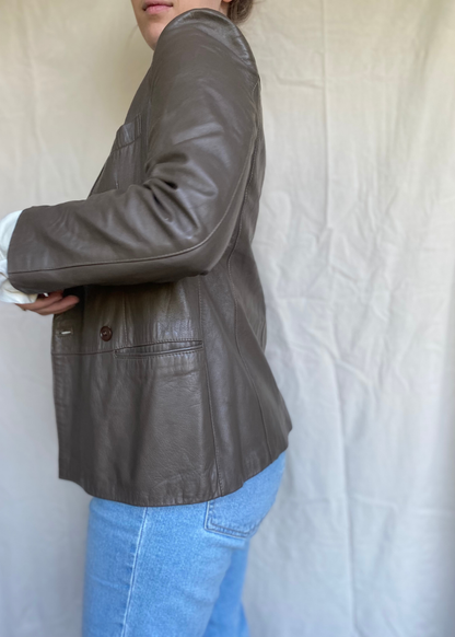 Taupe leren jas - maat S/M
