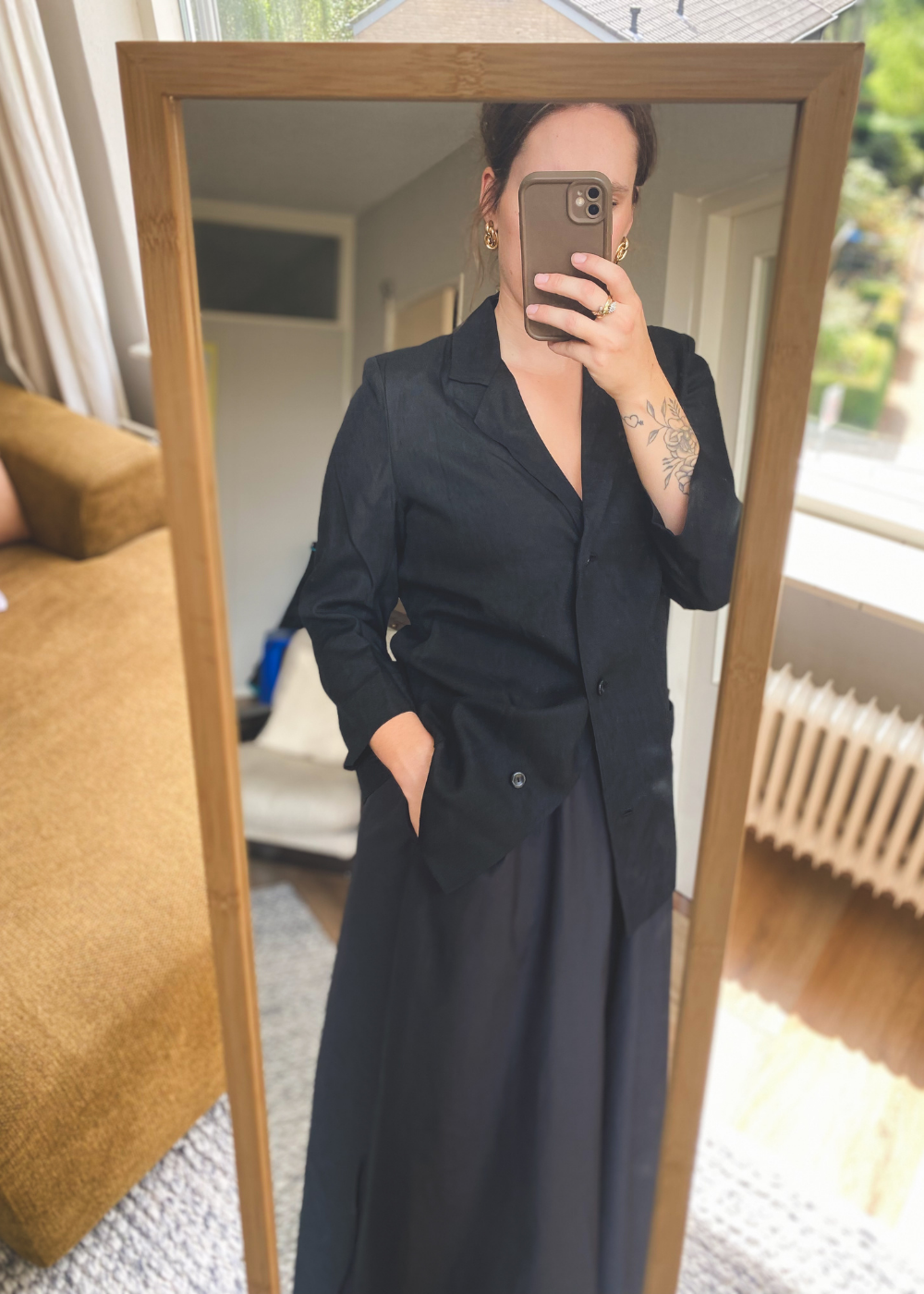 Zwart katoen-linnen blazer - maat S/M