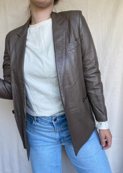 Taupe leren jas - maat S/M