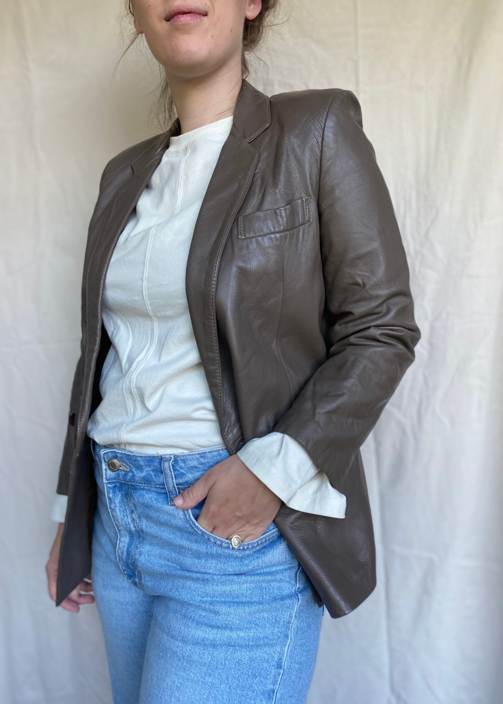 Taupe leren jas - maat S/M