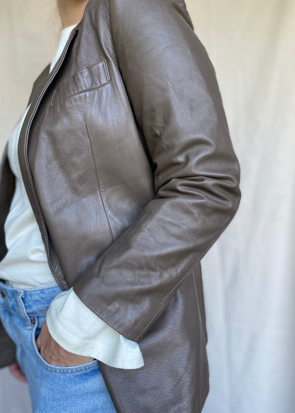 Taupe leren jas - maat S/M