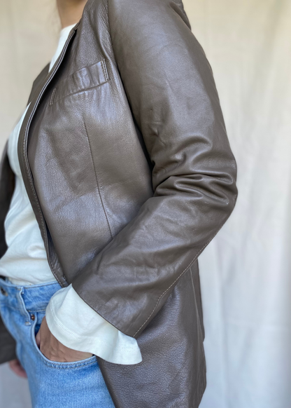Taupe leren jas - maat S/M