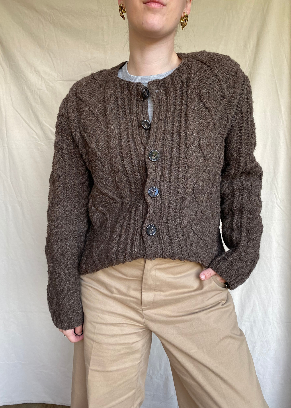 100% wol bruin gebreid vest - maat