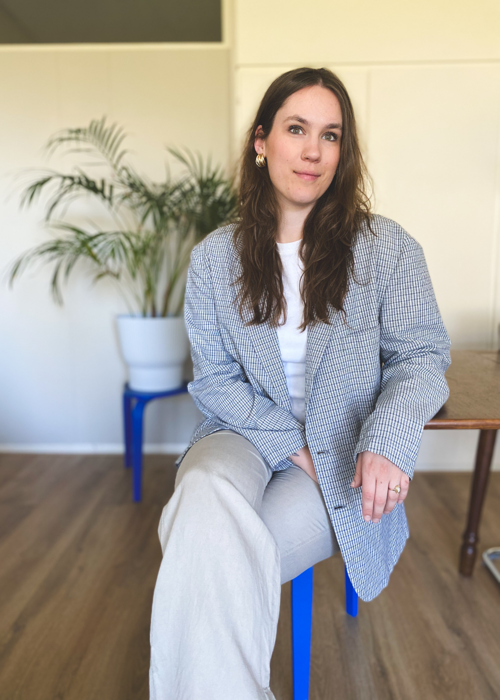 Katoen blazer met ruitjes - maat L/XL