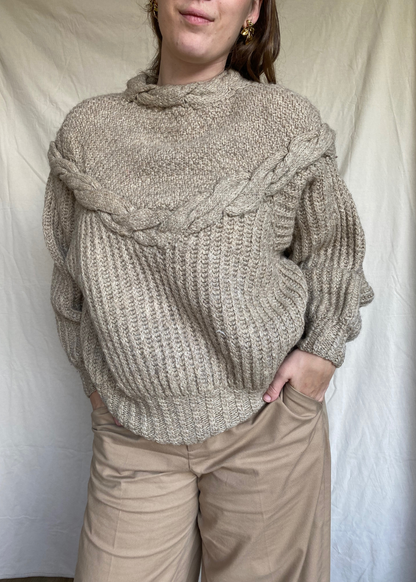 Beige handgebreide trui - maat L/XL