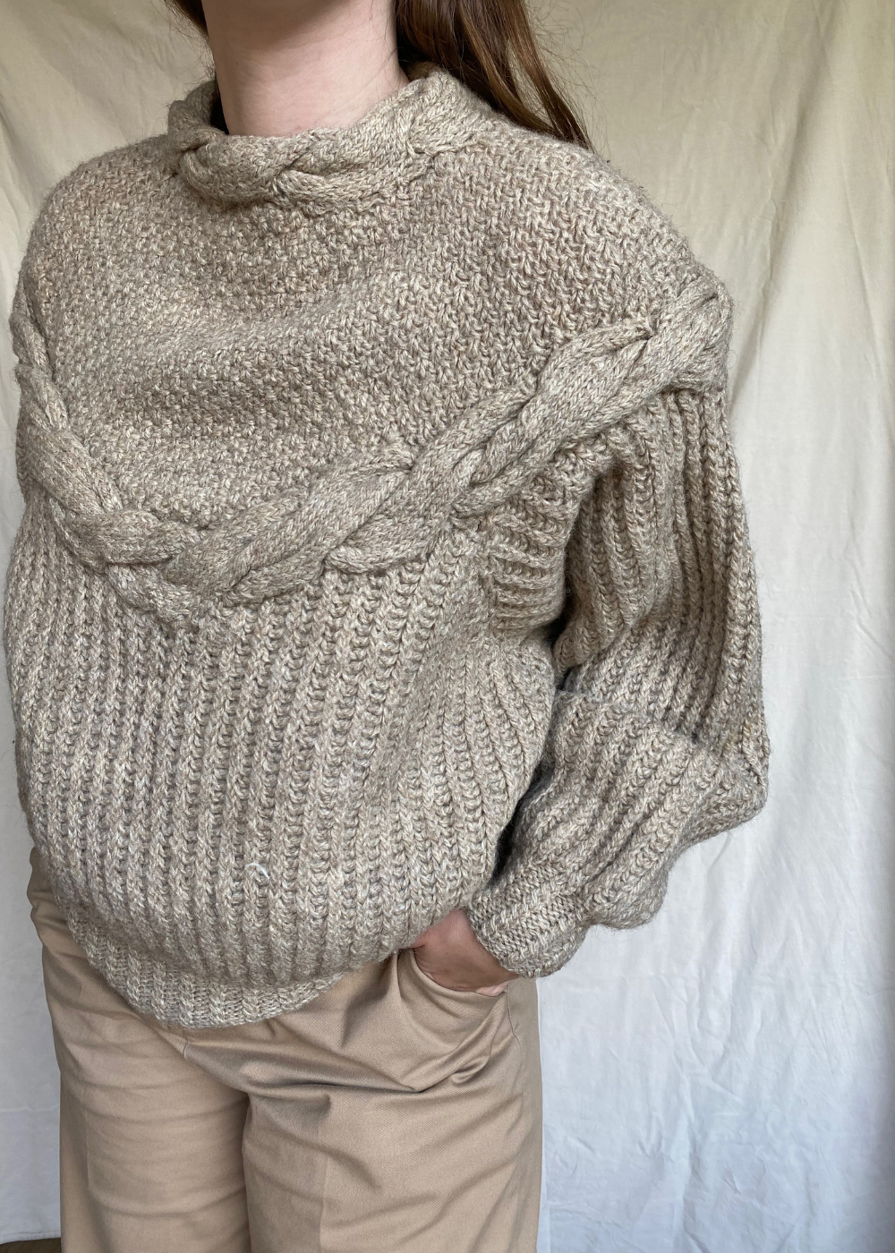 Beige handgebreide trui - maat L/XL