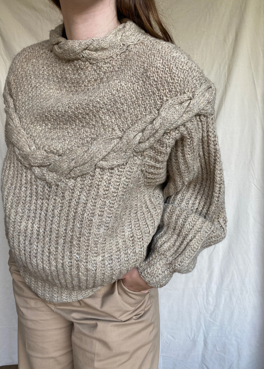 Beige handgebreide trui - maat L/XL