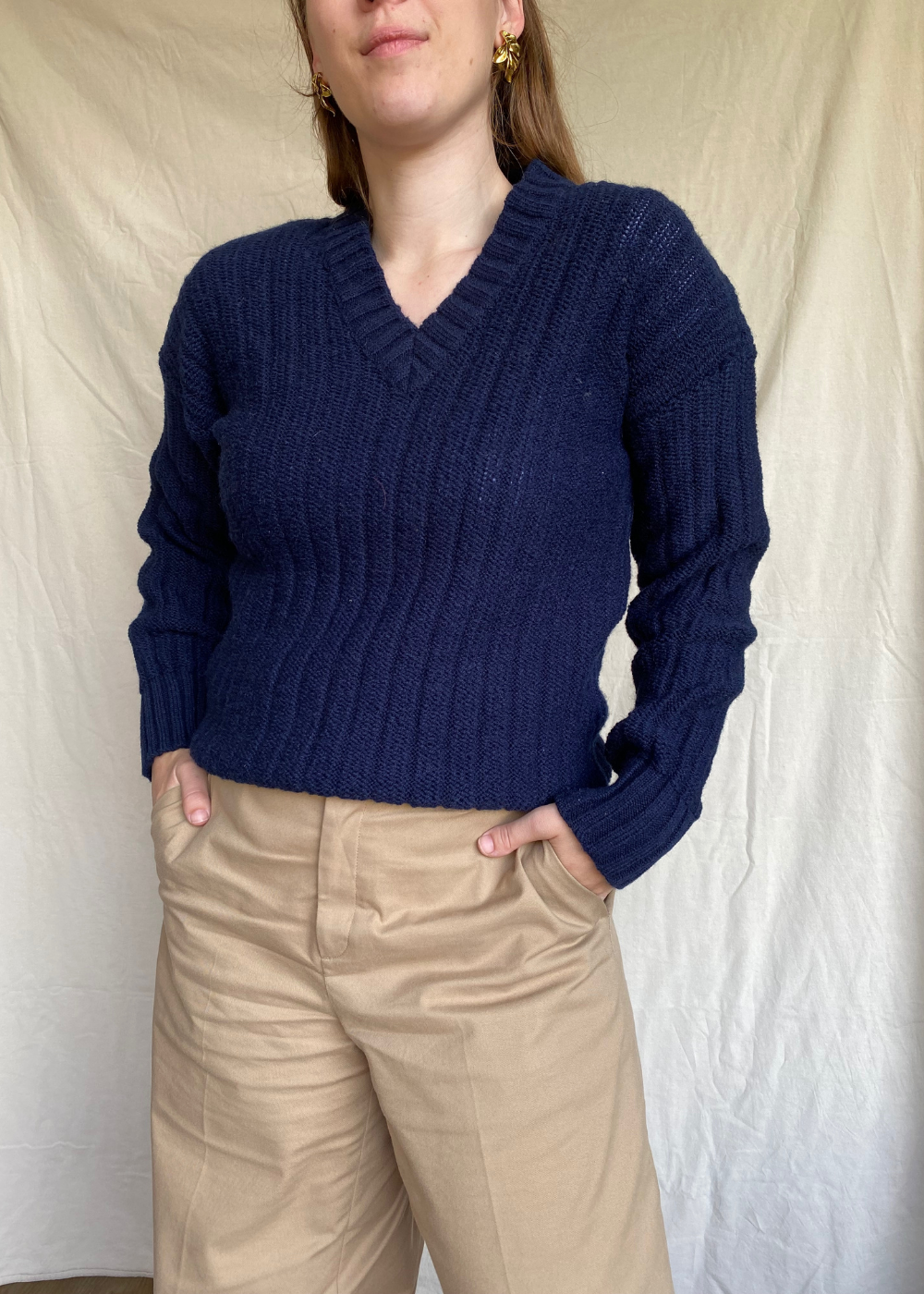 Donkerblauwe v-hals trui - maat S/M