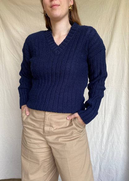Donkerblauwe v-hals trui - maat S/M