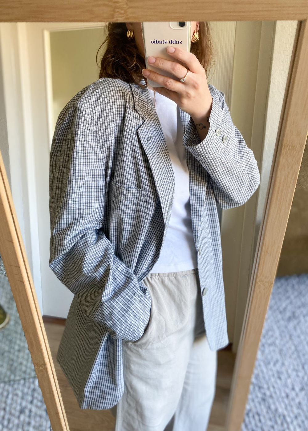 Katoen blazer met ruitjes - maat L/XL