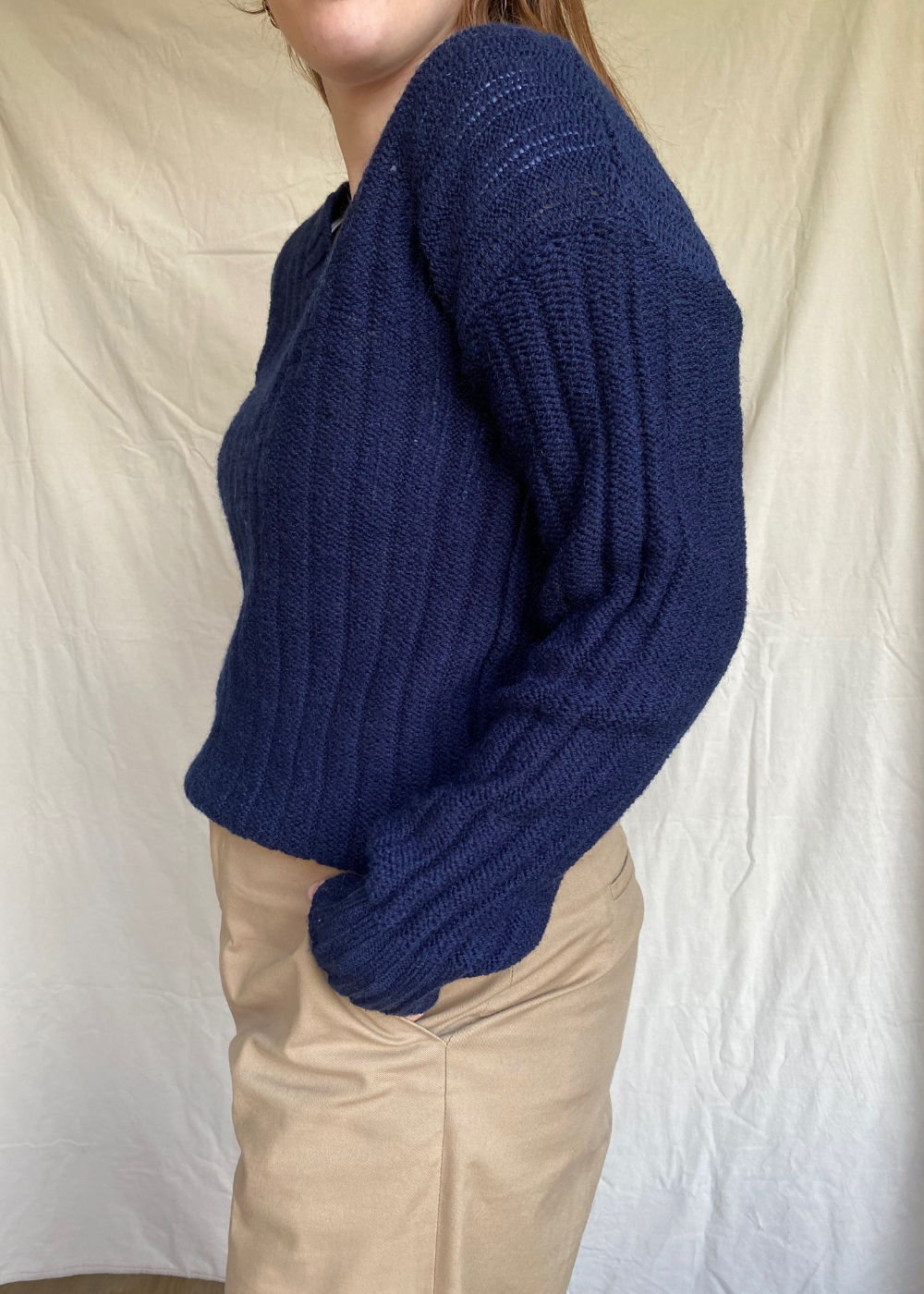 Donkerblauwe v-hals trui - maat S/M