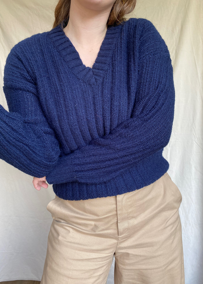 Donkerblauwe v-hals trui - maat S/M