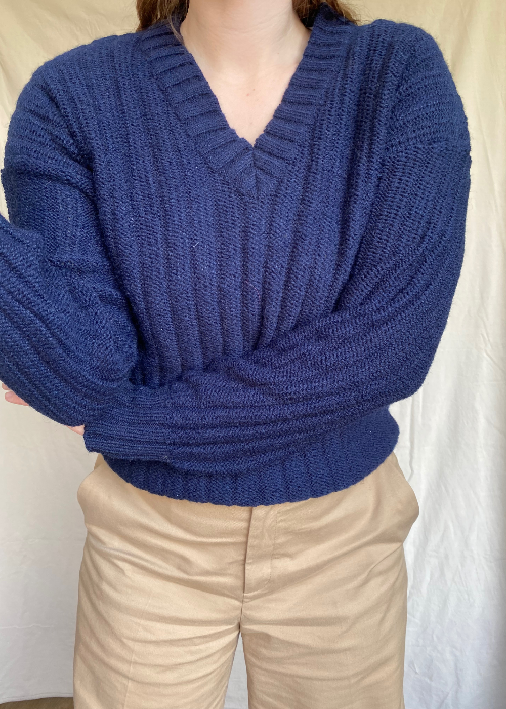 Donkerblauwe v-hals trui - maat S/M