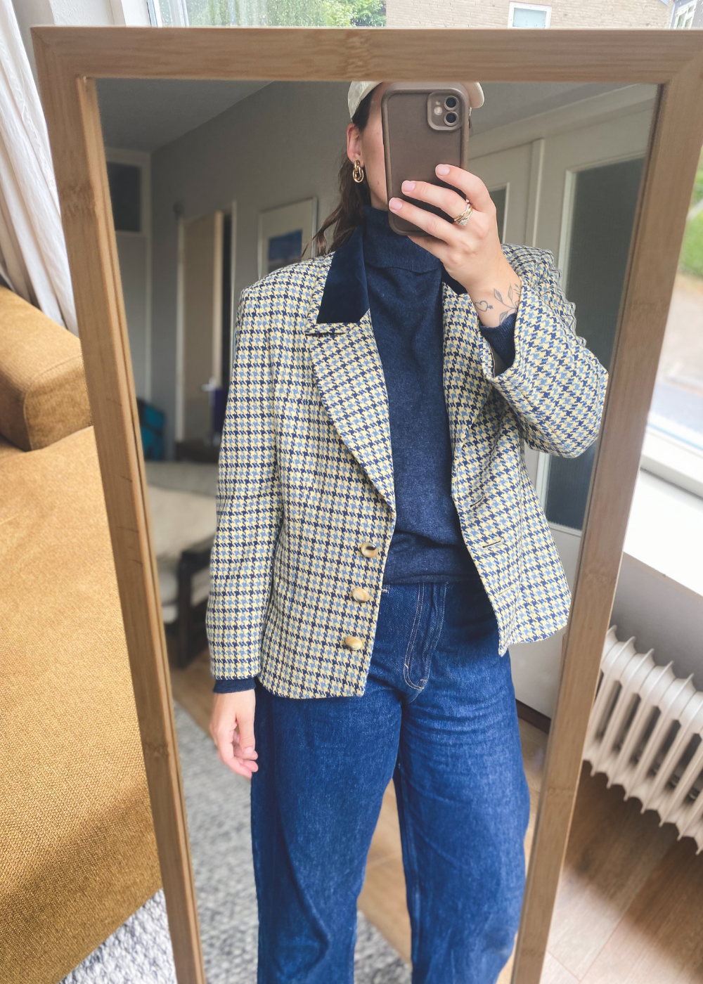 Blauw geruiten blazer - maat L