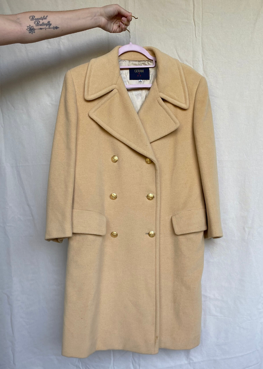 Butteryellow/beige woolcoat - maat M