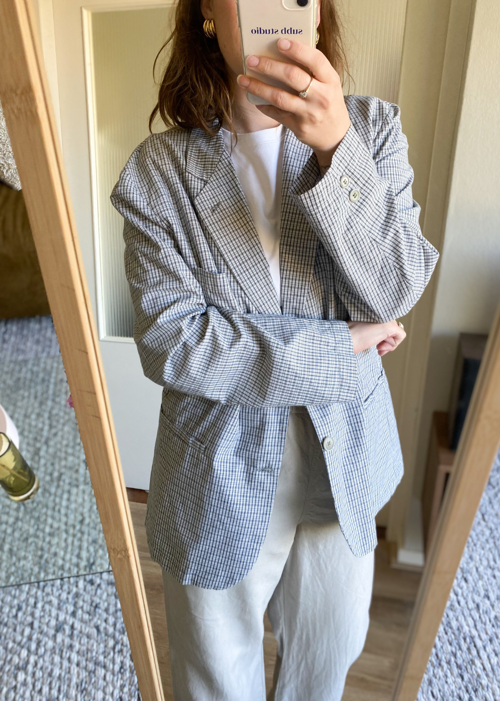 Katoen blazer met ruitjes - maat L/XL