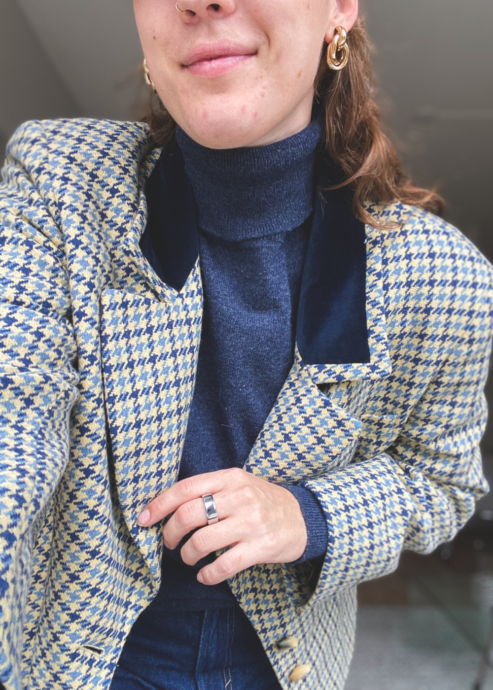 Blauw geruiten blazer - maat L