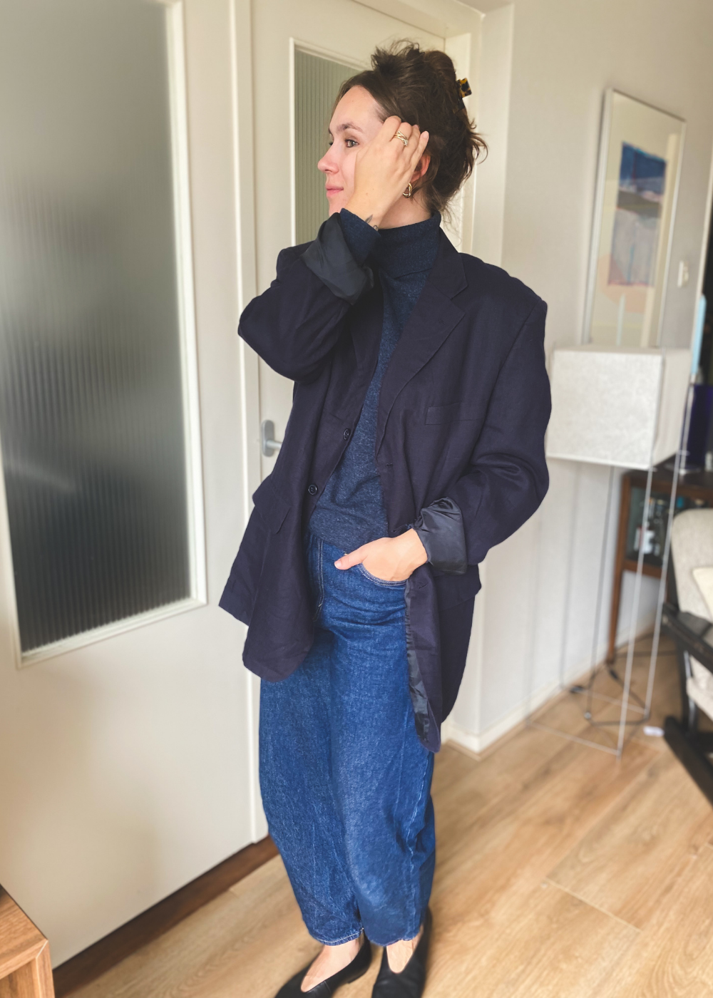 Donkerblauwe linnenmix - maat L/XL