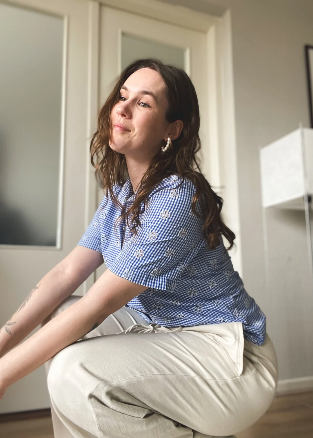 Katoenen blouse met borduursel - maat S/M