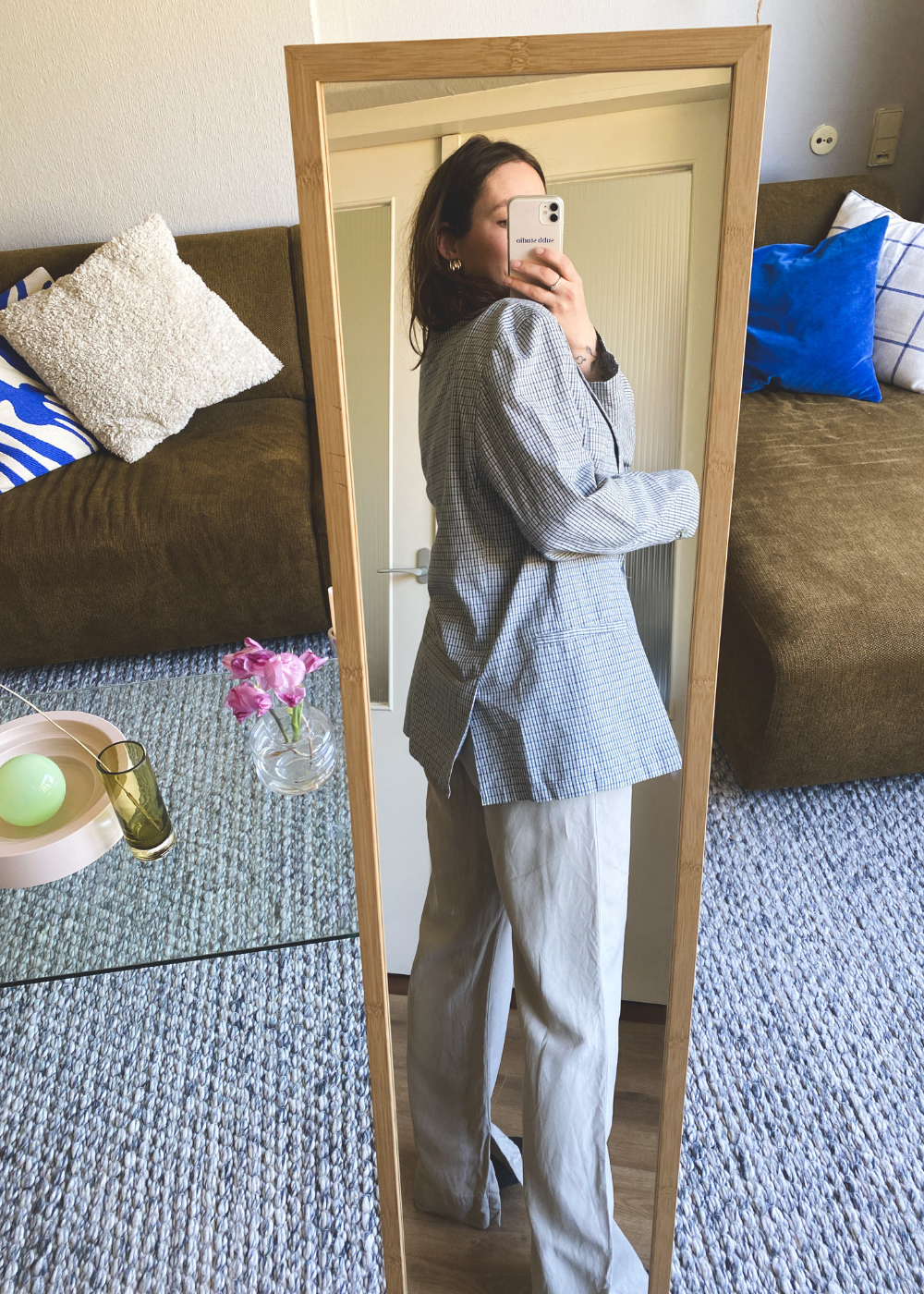 Katoen blazer met ruitjes - maat L/XL