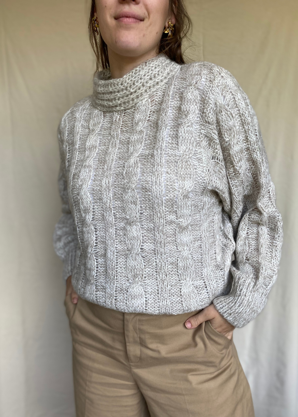 Lichtgrijze/beige gebreide trui - maat M/L