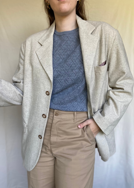Lichtgrijze lana wollen blazer - maat M/L