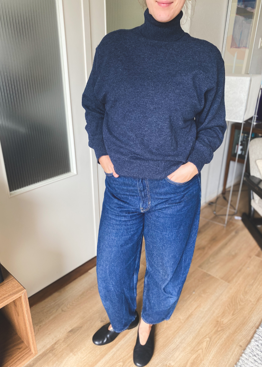 Donkerblauwe lamswollen koltrui - maat L