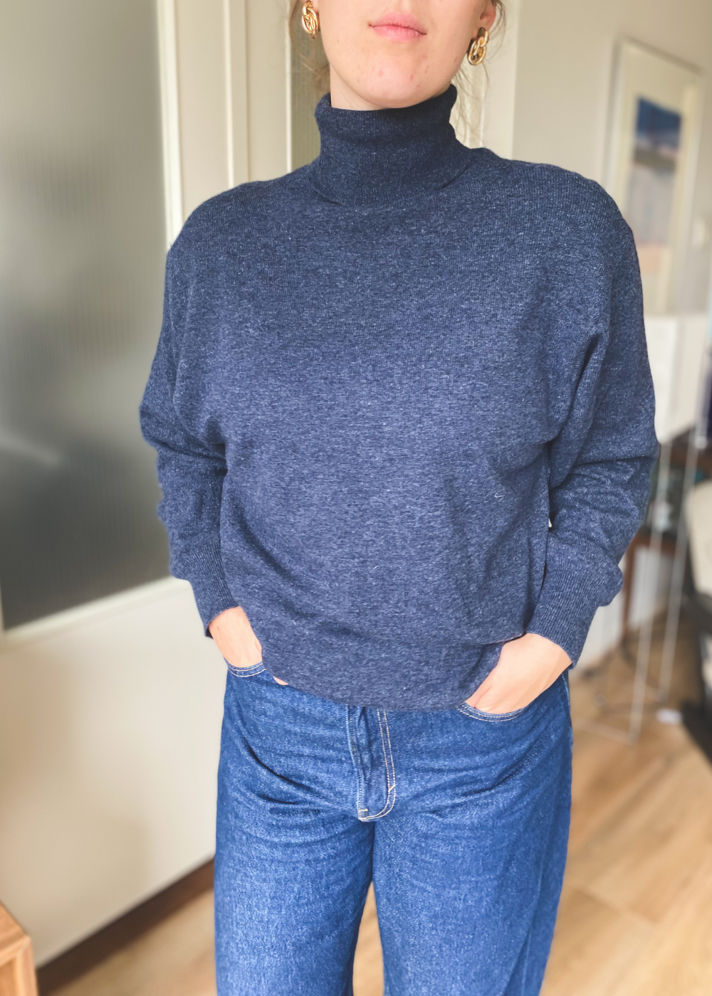 Donkerblauwe lamswollen koltrui - maat L
