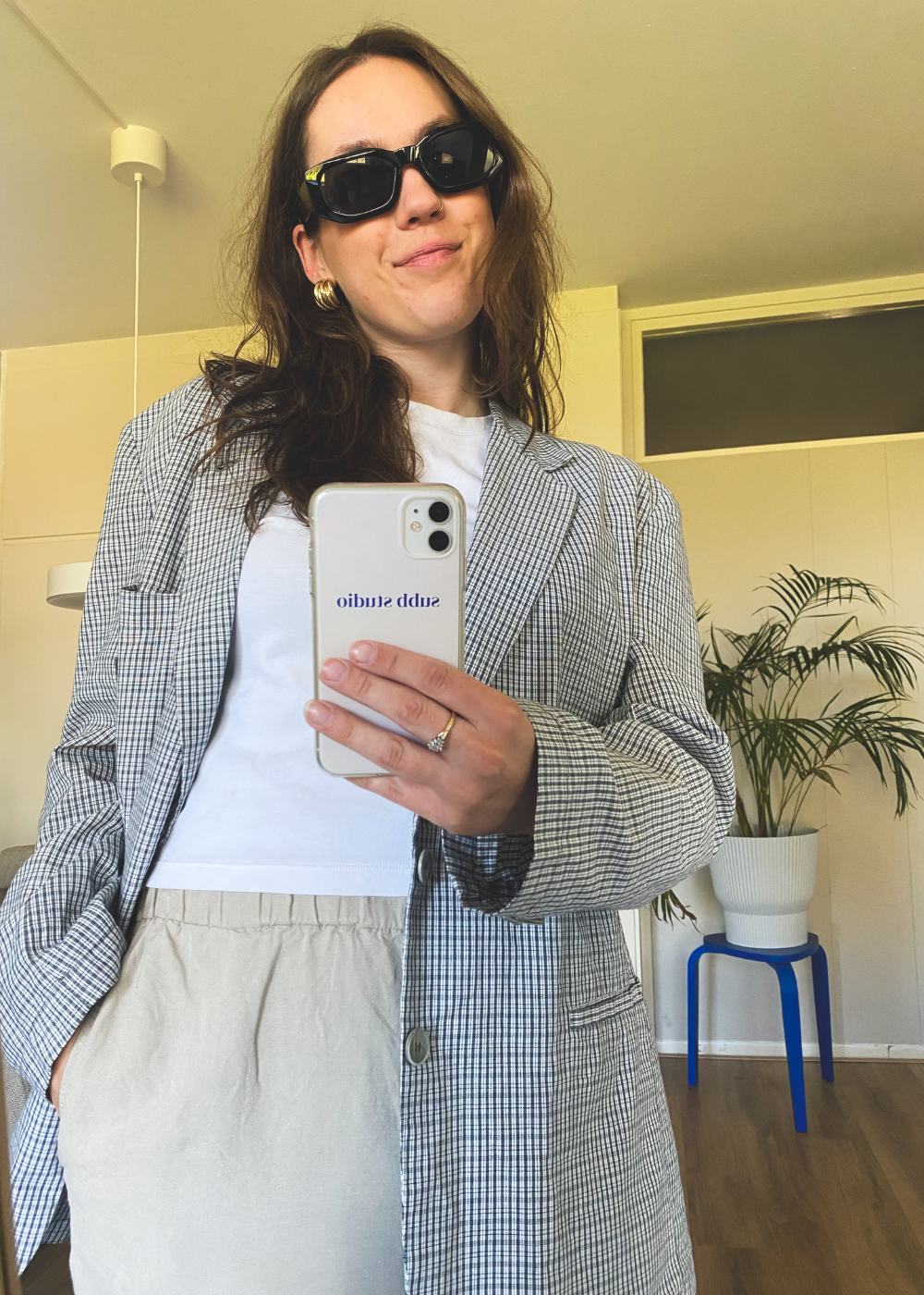 Katoen blazer met ruitjes - maat L/XL