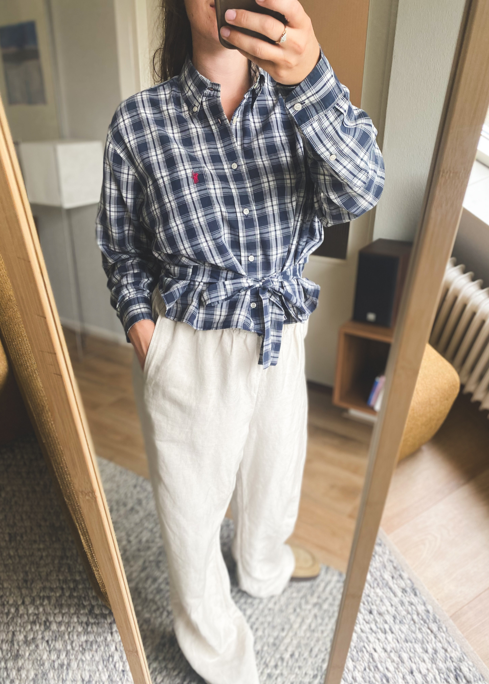Remade donkerblauw geruit - maat L/XL