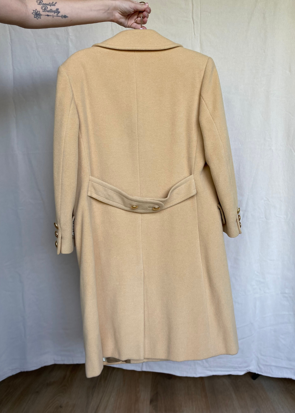 Butteryellow/beige woolcoat - maat M