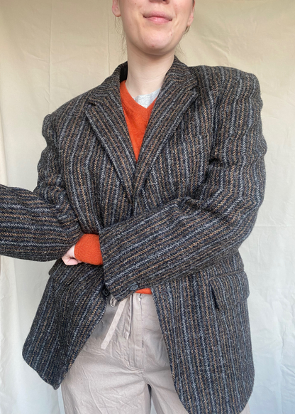 Bruin gestreepte wollen blazer - maat L/XL