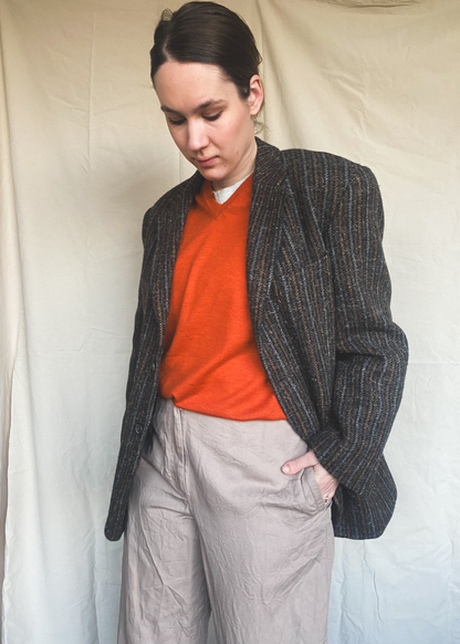 Bruin gestreepte wollen blazer - maat L/XL