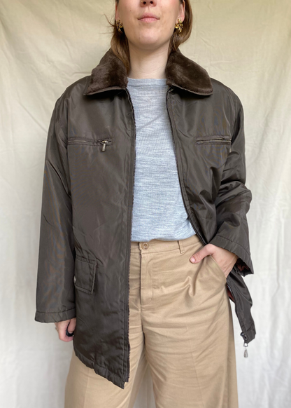 Bruine jas met kraag - maat L/XL