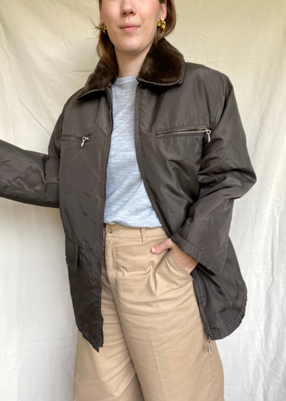 Bruine jas met kraag - maat L/XL