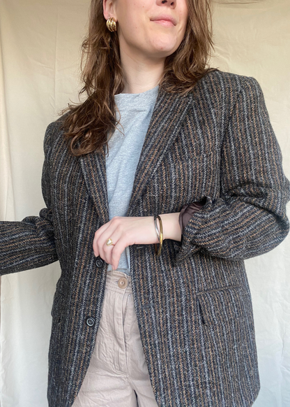 Bruin gestreepte wollen blazer - maat L/XL