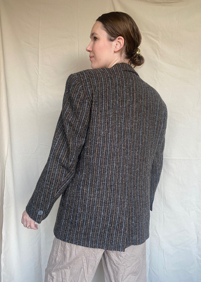 Bruin gestreepte wollen blazer - maat L/XL