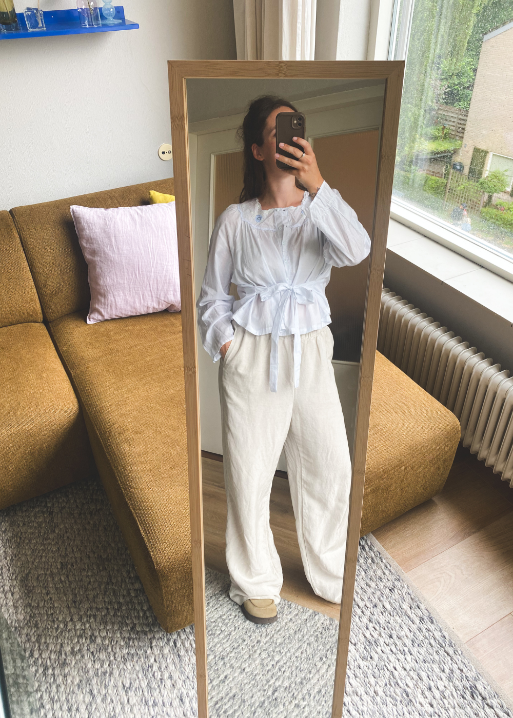 Remade lichtblauwe blouse - maat S/M