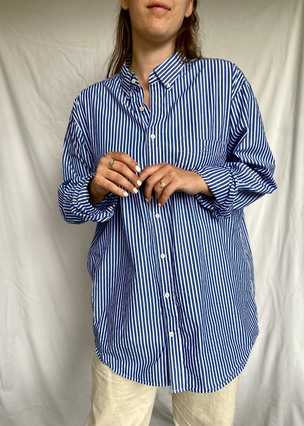 Dames blauw/wit strepen blouse - maat XL/XXL