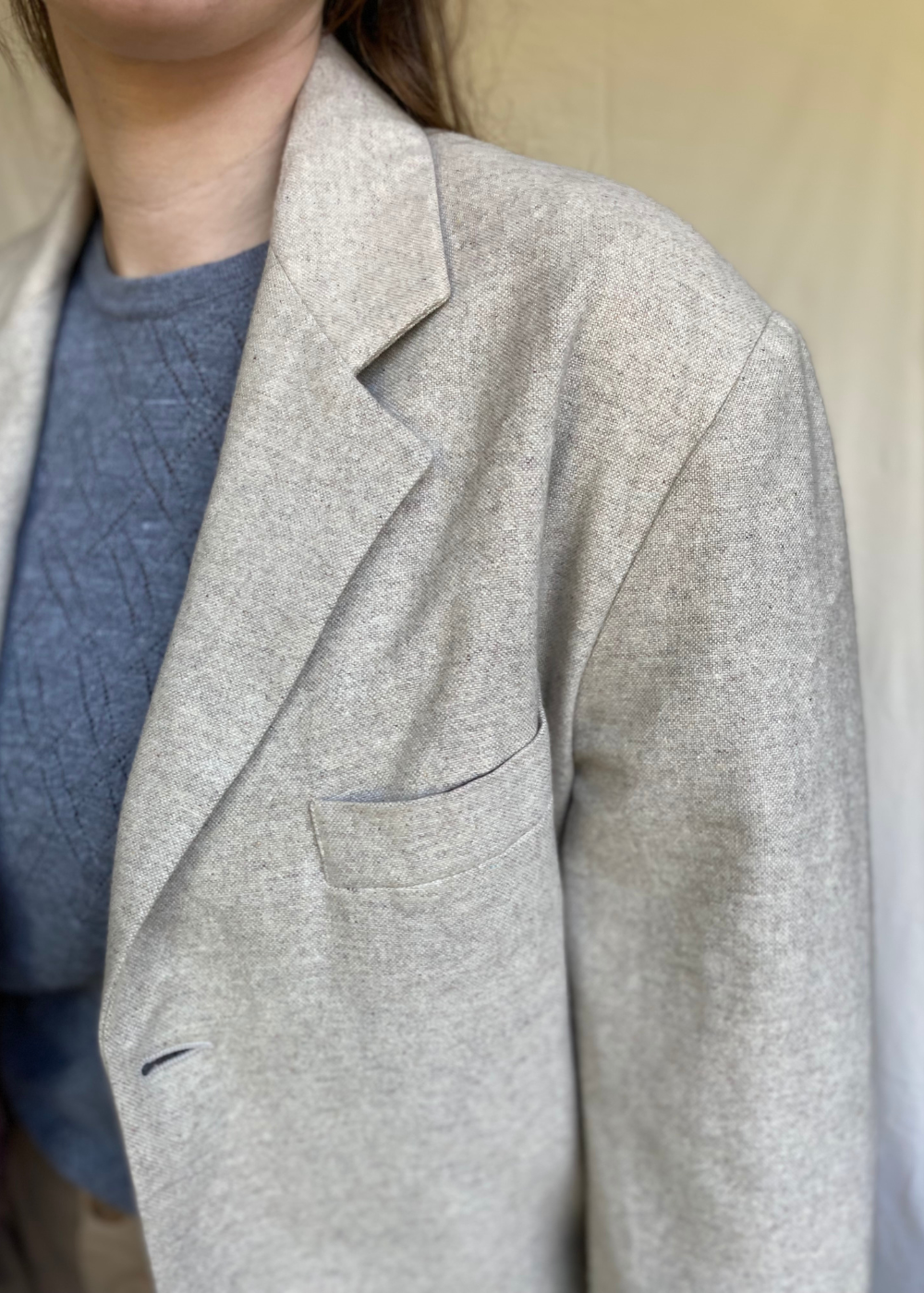 Lichtgrijze lana wollen blazer - maat M/L