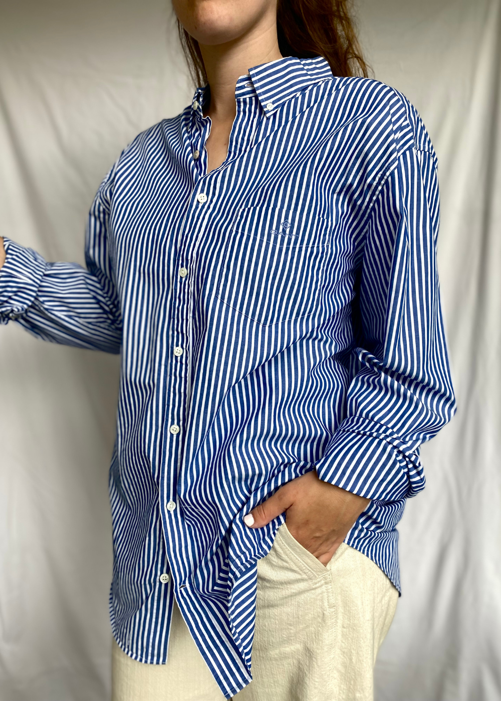 Dames blauw/wit strepen blouse - maat XL/XXL